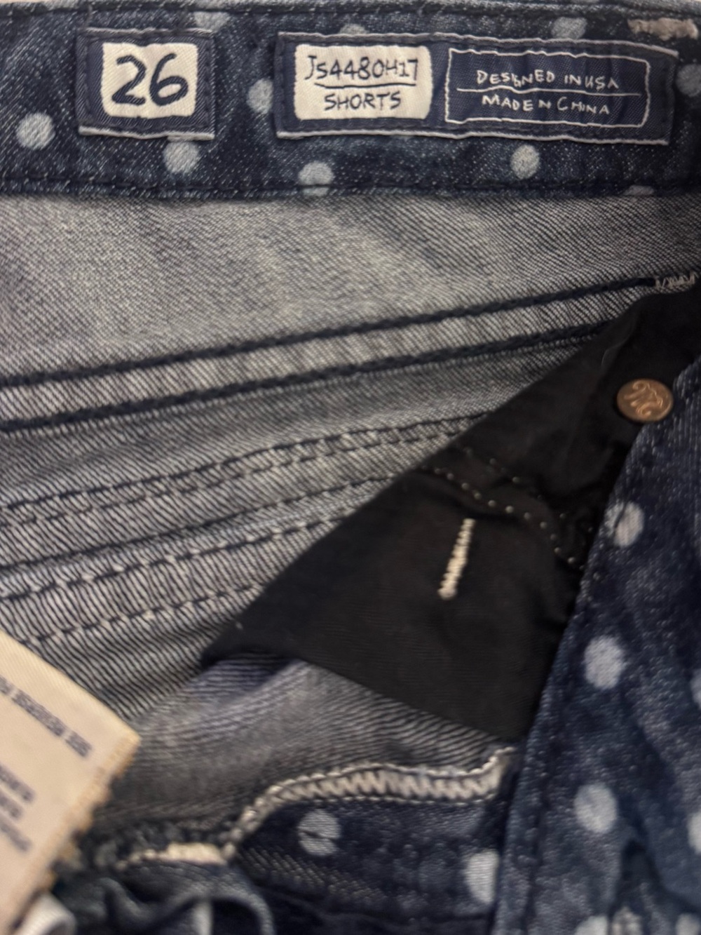 Miss Me Dark Blue Polka Dot Denim Shorts 26 - Picture 4 of 5